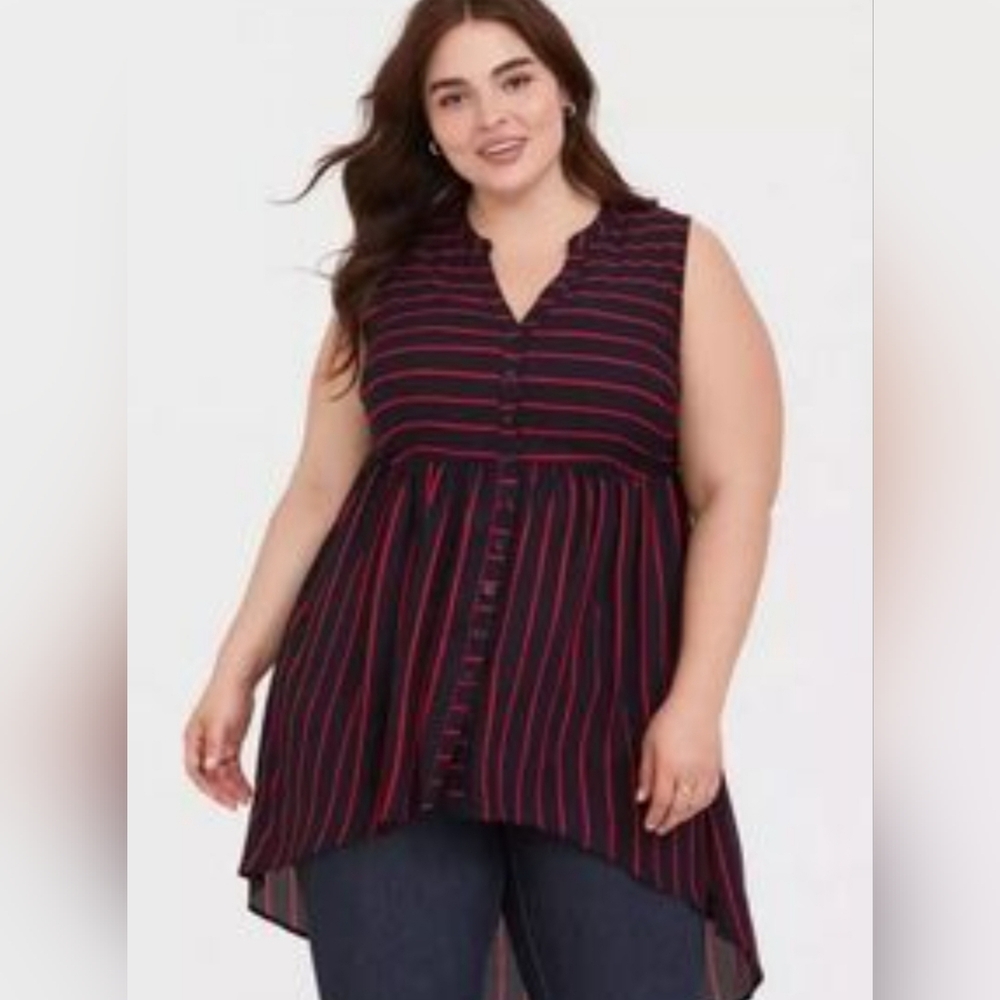 Torrid Red and Black Asymmetrical Sleeveless Tunic